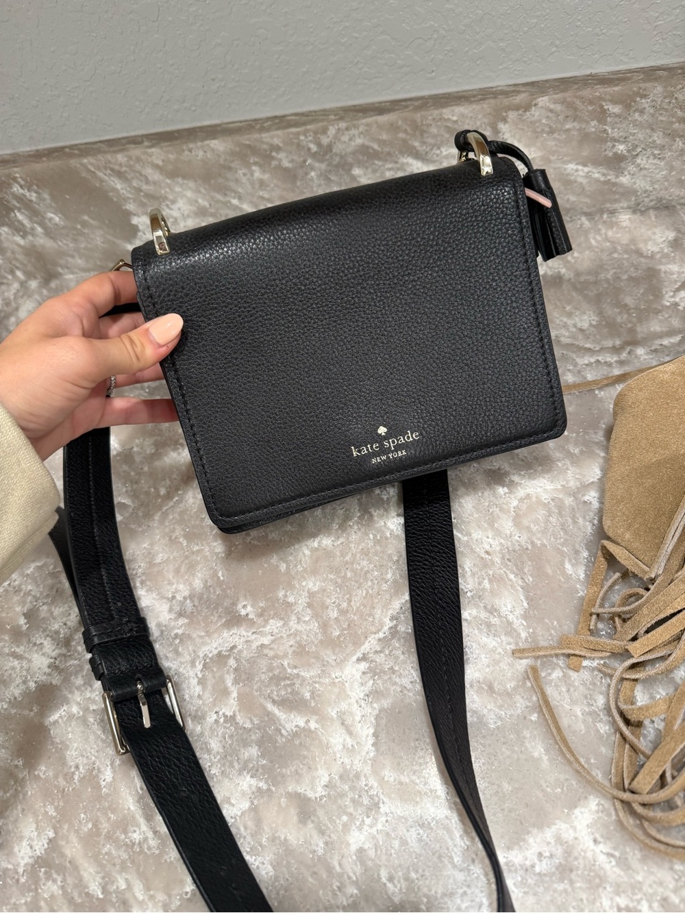 kate spade Black Pebbled Leather Crossbody with Gold Hardware